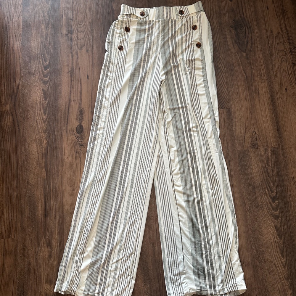 Elegant Cream Striped Women's Trousers